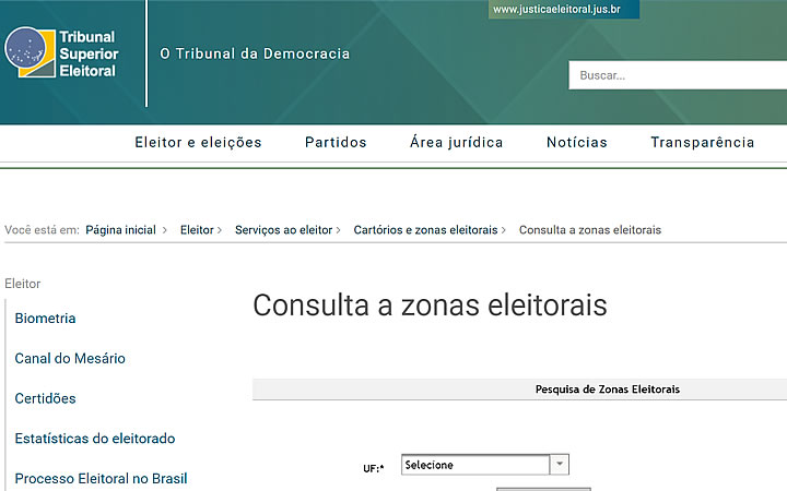 Site do Tribunal Superior Eleitoral - Encontrando endereço do cartório na zona Eleitoral Site do Tribunal Superior Eleitoral - Encontrando endereço do cartório na zona Eleitoral