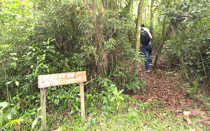 Pessoa entrando na Trilha do Rio Bonito em Cunha SP Pessoa entrando na Trilha do Rio Bonito em Cunha SP