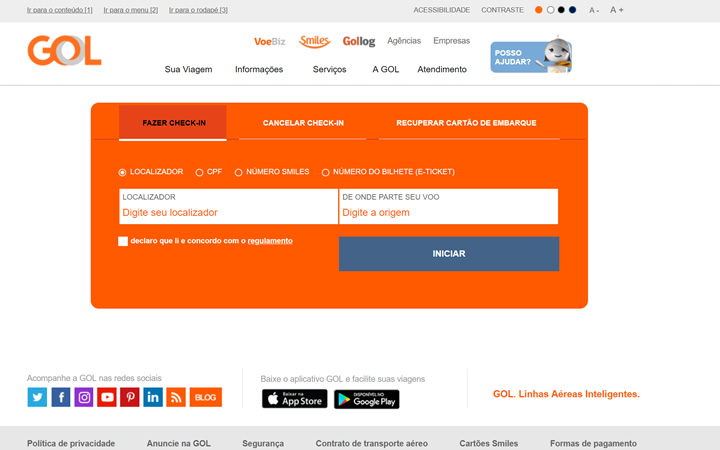 Página de check in da gol Página de check in da gol