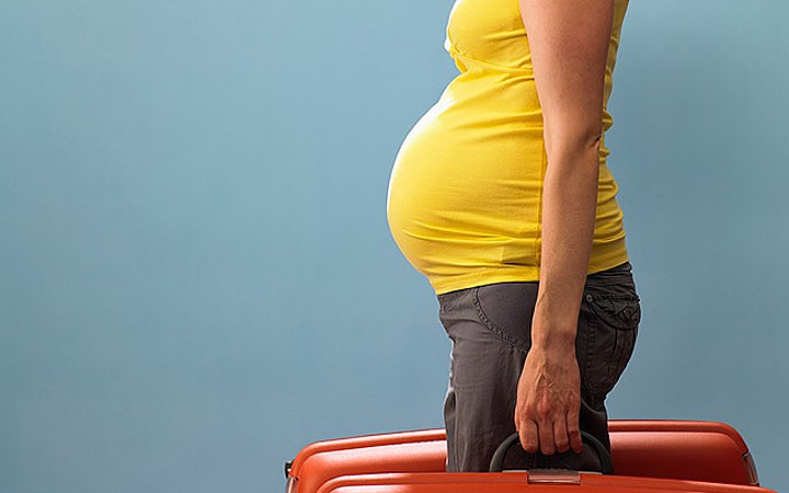 Mulher grávida segurando Mala Mulher grávida segurando Mala