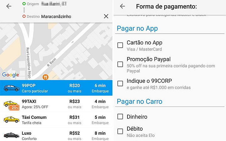 Formas de pagamento do aplicativo Formas de pagamento do aplicativo