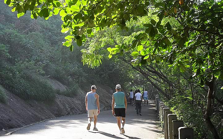 Pessoas caminhando no inicio da Trilha do Morro da Urca Pessoas caminhando no inicio da Trilha do Morro da Urca